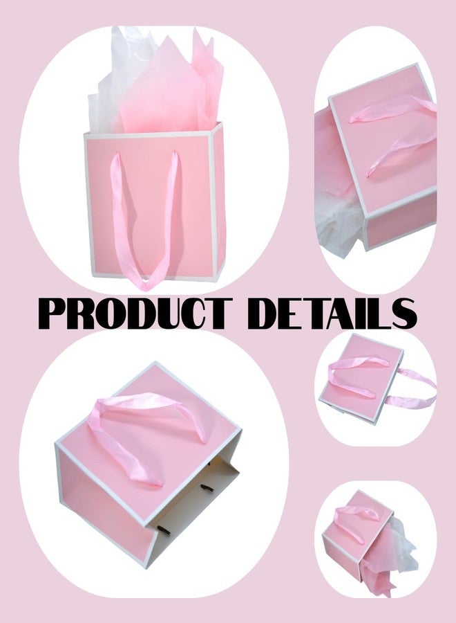 JUNESHE 4 Pack Small Gift Bags, 7.1” Pink and White Little Gift Wrap Bag with Handles & Tissue Paper for Party Favor Presents Birthday Wedding Jewelry Baby Shower - Image 4